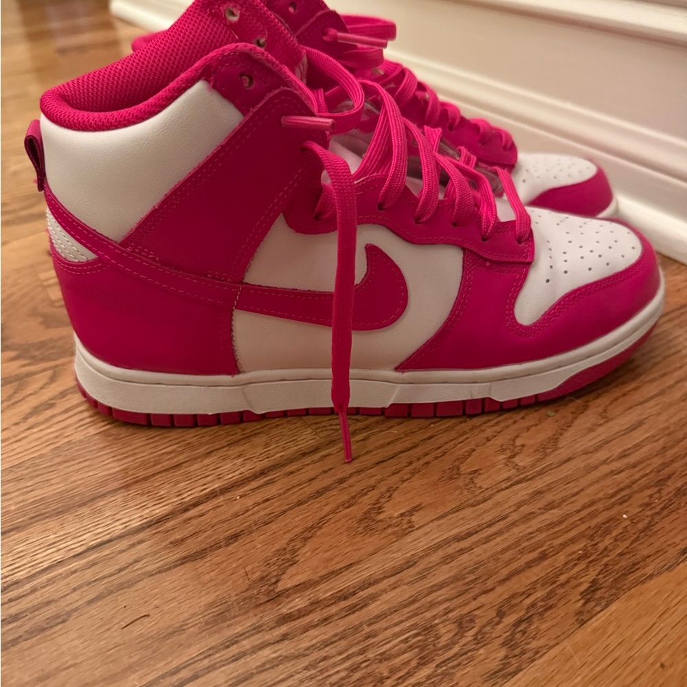 Nike Women's Pink and White High-Top Sneakers